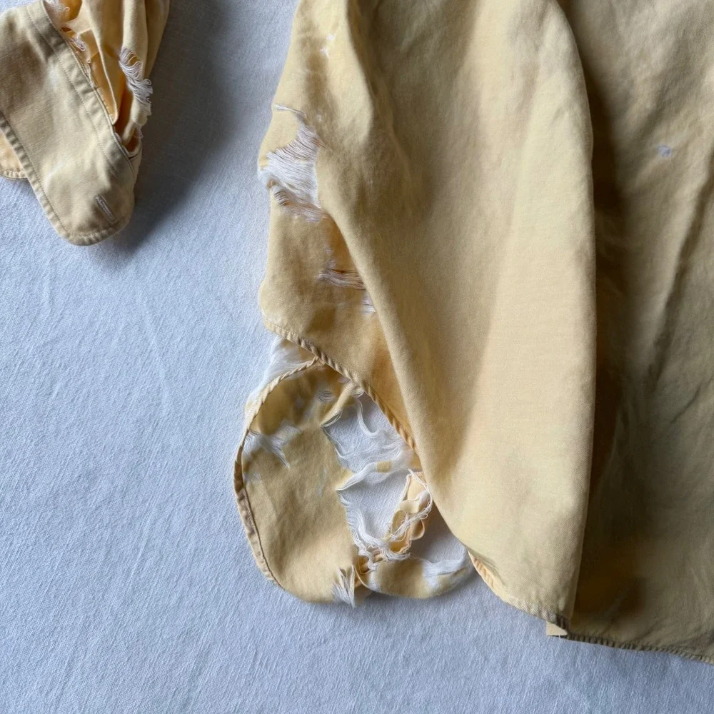 Polo Ralph Lauren Benford Silk Cotton‎ Shirt Yellow Distressed Thrashed Mens L